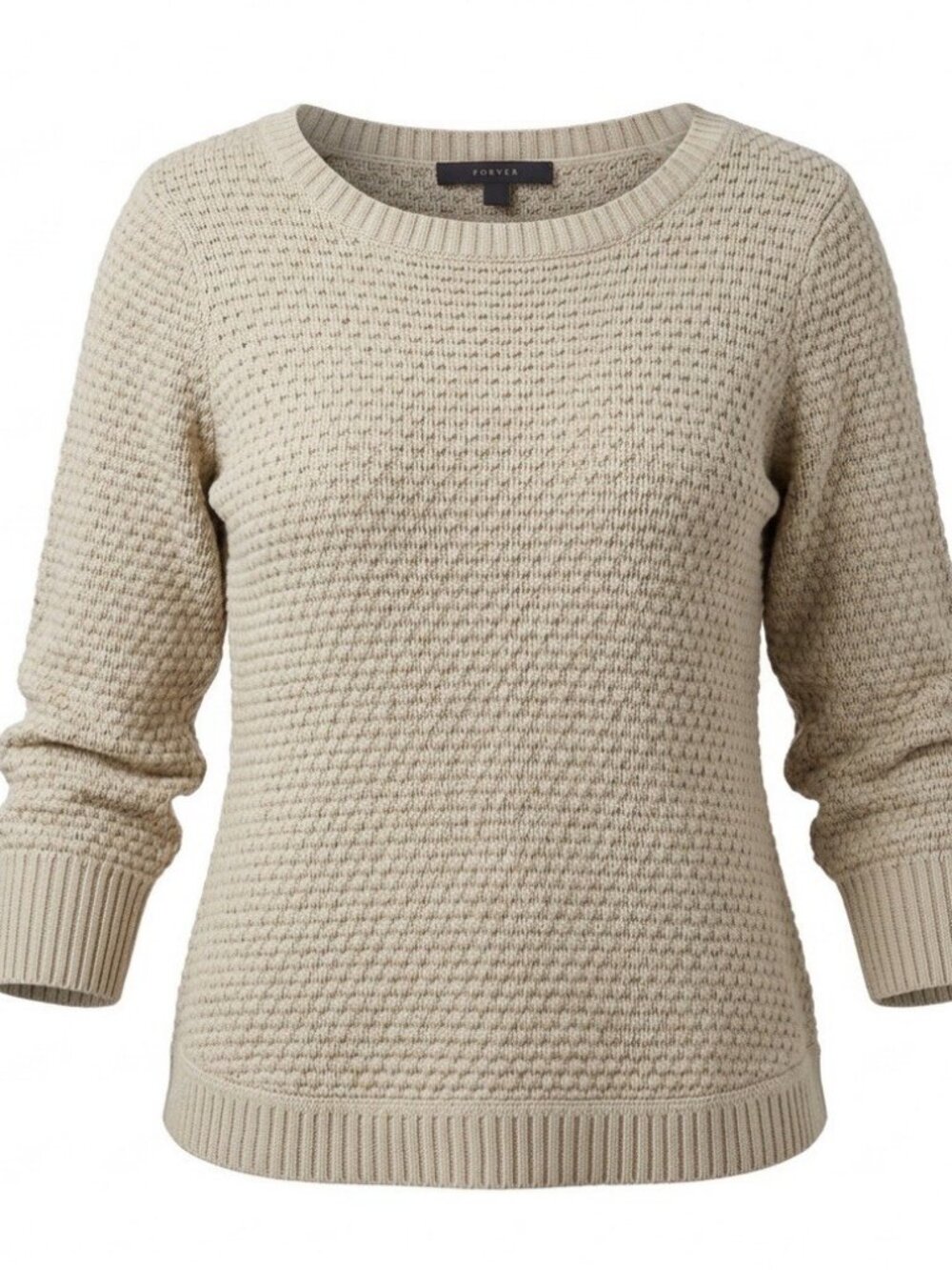 Fever Women's Popcorn Knit Pullover Sweater 3/4 Sleeve Beige Oatmeal Size L